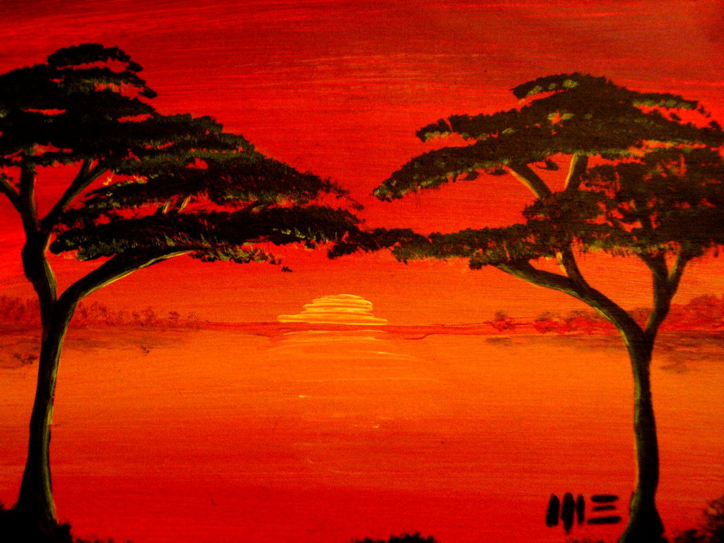 Lukisan Pemandangan Matahari Terbenam Di Pantai Cikimmcom